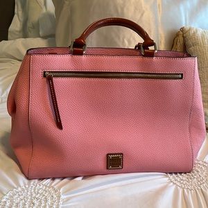 Dooney & Bourke pink hand bag with strap, dust bag, and wallet